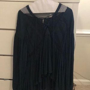 Blue/green free people blouse criss cross front